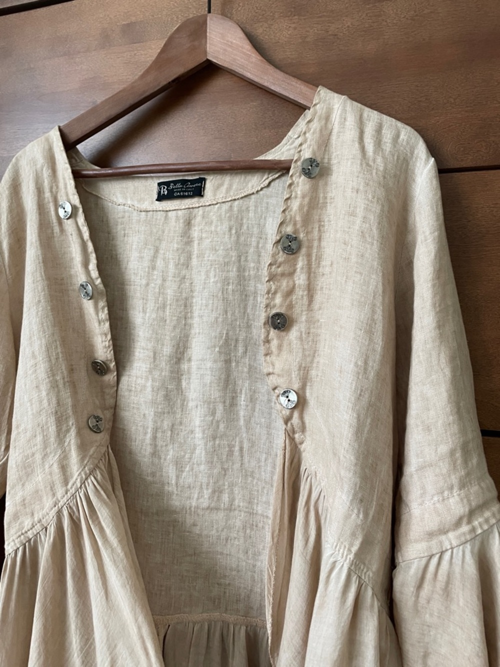 Bella Amore Made in Italy Linen-Look Ruffle Cardigan Boho Peplum Beige - Picture 7 of 15